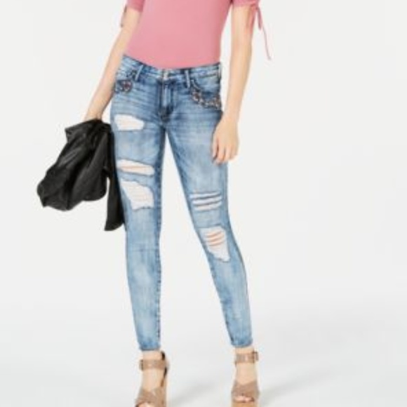 Guess Denim - GUESS Crystal Ripped Rhinestone Pacific Blue